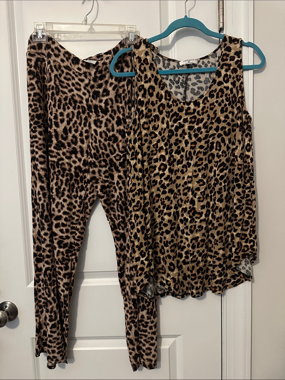 Leopard Print Tank and Leggings Set - Brown/Black